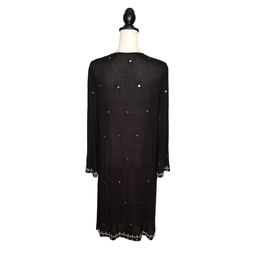Soft Surroundings Embellished Duster Kimono M Black 3/4 Sleeve Split Cuff Open - Picture 5 of 13